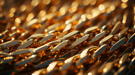 background close-up golden braided chains under light.Monochromeの素材