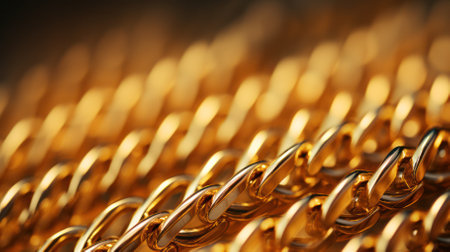 background close-up golden braided chains under light.Monochromeの素材