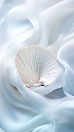 Seashell pearl white in soft diffused light on an airy fabric.Close-up.の素材