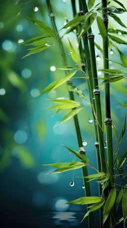 bamboo stems with dew drops on blurred hazy background .calm and peaceful.の素材