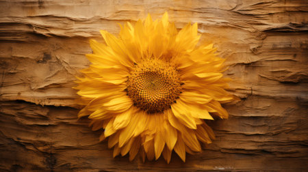 golden shade sunflower flower on wooden background.copy space.の素材
