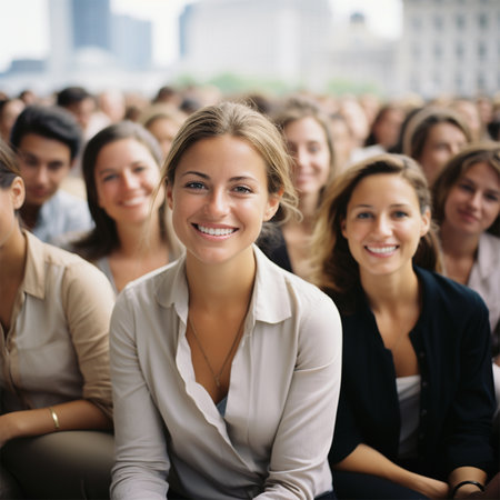 portrait of a young business woman with colleagues at a lecture or conference.の素材