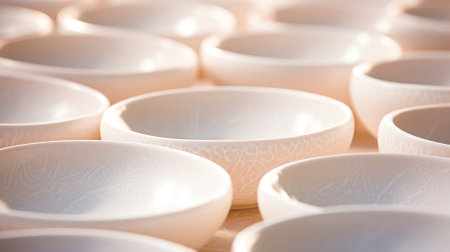 white background with snow-white Freshly molded dishes .の素材