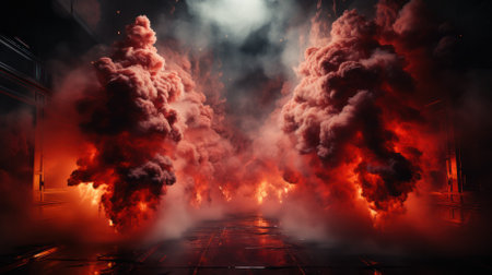 flood and fire at the enterprise. gas explosion at a factory .の素材