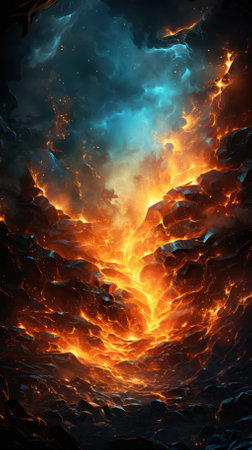 flowing Lava, flying ash, Hellish Burning Flame, mystical nightの素材