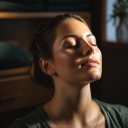 portrait of a young woman during meditation.harmony and peace.care for mental health.の素材