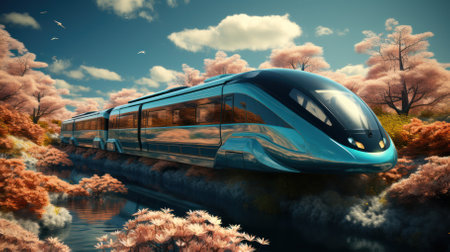 Futuristic high speed express passenger train. Logistics and technologies of the future.eco-friendly solar-powered technologiesの素材