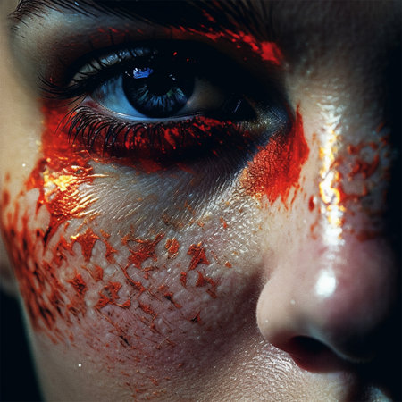 splash of paint on a beautiful female face. part of the face close up.beauty and emotions.の素材