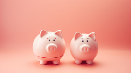 ceramic pig piggy banks on a colored background.の素材