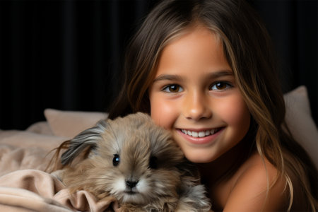 happy girl with her favorite pet.の素材