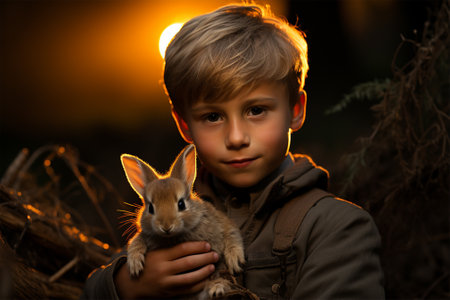 happy boy with her favorite pet.の素材