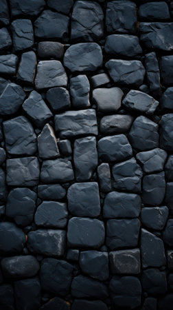 masonry of rough gray stones of various shapes and shades on the pavement. Beautiful background and surface texture of stone roadの素材