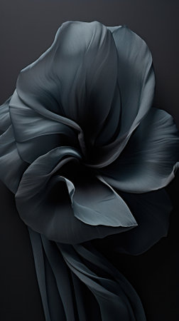 Black satin flower with silk elegant petals on a black backgroundの素材