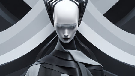 Portrait, ideal shapes and lines, Avant-garde with sculpture, Monochrome minimalist palette.の素材