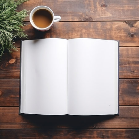 Book mockup on a wooden table.の素材