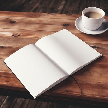Book mockup on a wooden table.の素材