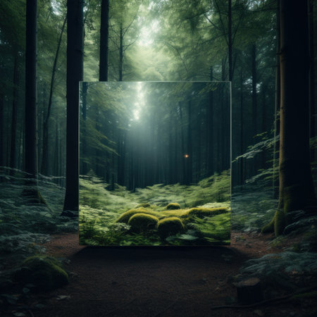 Fantasy magic portal. A portal in the elven forest to another world, a refraction of space. Digital Art and Illustration. Drawing. Hyper-realistic. . High quality photoの素材