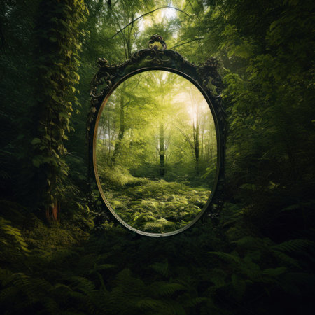 Fantasy magic portal. A portal in the elven forest to another world, a refraction of space. Digital Art and Illustration. Drawing. Hyper-realistic.の素材