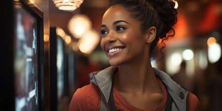 Portrait of a beautiful woman in the theater hall .の素材