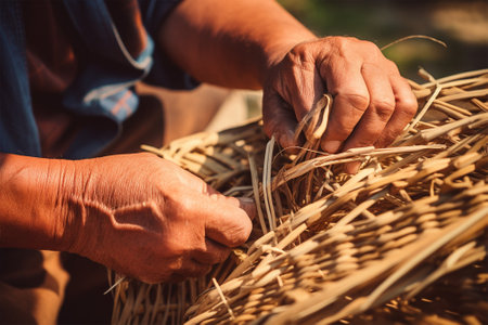 old traditional crafts.weaving baskets, trays and utensils.Heritage craft.の素材