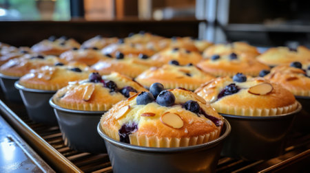 cupcakes in baking dishes. fresh baked goods at the bakery. holiday eve.の素材