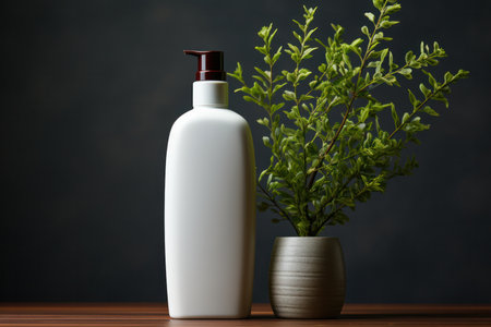 mockup of a white container for cosmetic products on a wooden table with copy space. eco friendly products for your design and label. Natural, clean cosmetics conceptの素材