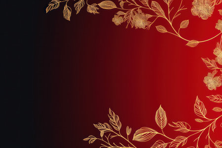 golden with elegant Christmas ornament on red-black background with copy space.Greeting Christmas cardの素材
