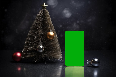 credit card mockup next to Christmas tree.の素材