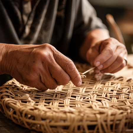 old traditional crafts.weaving baskets, trays and utensils.Heritage craft.の素材