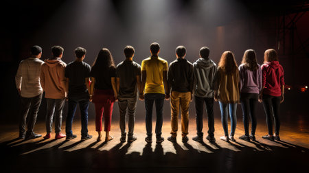 a group of unknown people in the same clothes. back view. the concept of equalizing and depersonalizing people. The concept of lack of diversity.protection of personal space and personal informationの素材