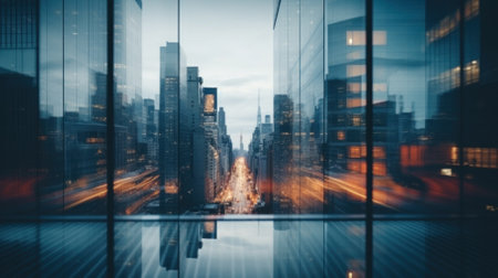 business and finance.abstract business background with buildings and people in motion.view of the city from the window. motion blur.の素材