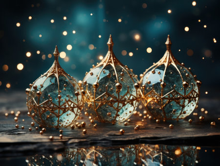 Christmas tree decorations in the shape of a ball with a golden star.Christmas concept.の素材