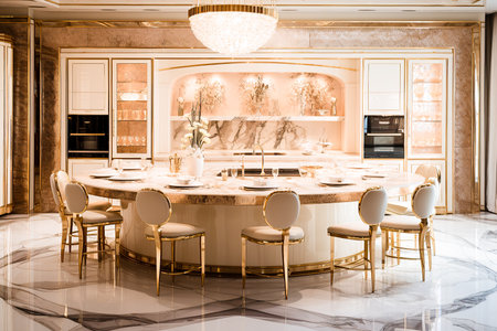 exquisite expensive kitchen made of marble, mother of pearl and gold with inlay . floral design and fine workmanshipの素材