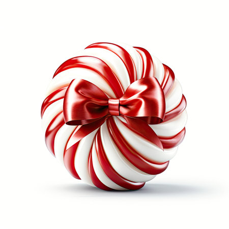 sweet new year striped candy.Christmas candy cane design with red and white stripe. illustration of festive Christmas and New Year dessert on white background.の素材