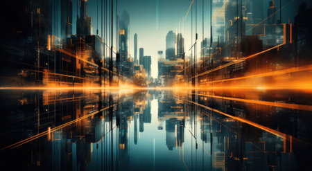 business and finance.abstract business background with buildings and people in motion. motion blur.の素材