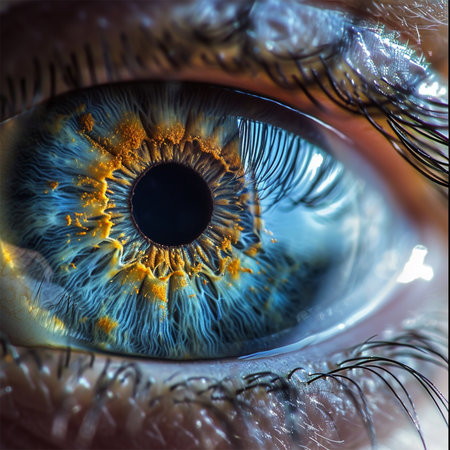 Detailed macro of a blue female eye looking at the camera .の素材