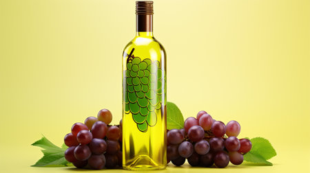 glass bottle with grape juice or drink and ripe red grapes next to them. On a dark background. bottle with space for text, suitable for presentation of grape drinkの素材