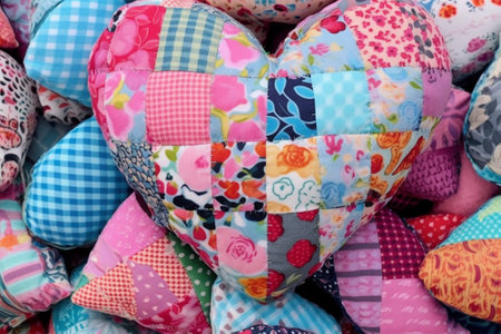 Patchwork heart made from pieces of fabric for Valentines Day .の素材