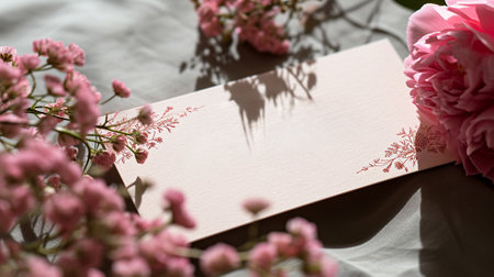 mockup greeting card with flowers. concept of love and holidays. Blog design.の素材
