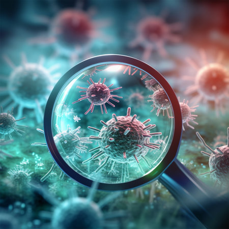 illustration of viruses under magnifying glass .の素材