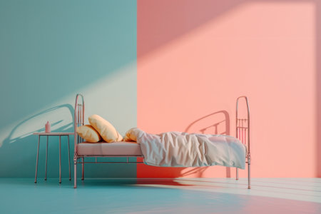 hospital bed against a background of a wall painted in pastel colors, psychological health and color therapy conceptの素材