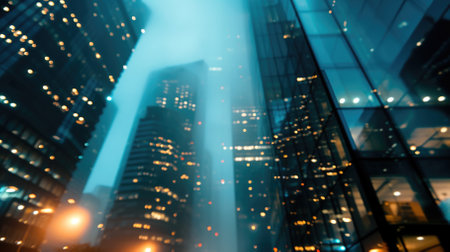 abstract business background with high rise glass buildings at night. defocus, correction of light blue and dark blue colors,business and financeの素材