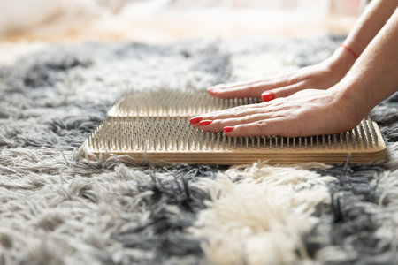 the woman placed her hands on the Sadhu Board for meditation.の写真素材
