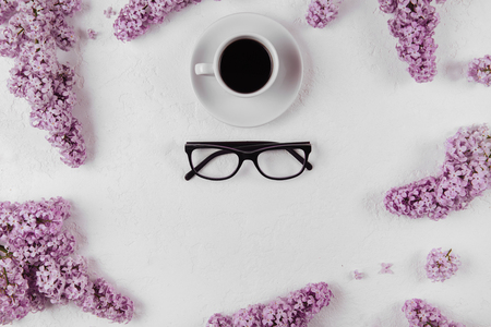 Woman working space lay flat style.の写真素材