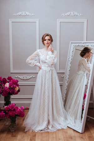 Beautiful bridel with flowers peonyの写真素材