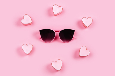 sunglasses on a pink backgroundの写真素材
