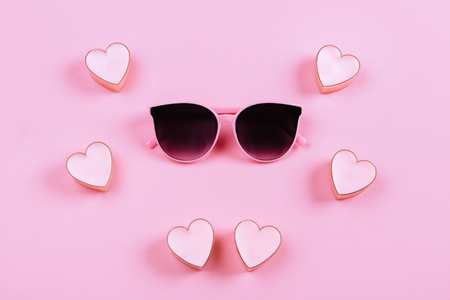 sunglasses on a pink backgroundの写真素材