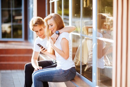 Selfie with Smartphone, Happy Young Coupleの写真素材
