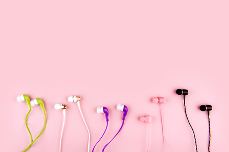 headphones on pastel backgrounds.の写真素材