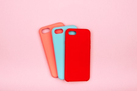 Set of colored silicone covers for smart phoneの写真素材